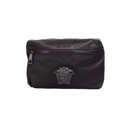 Borsa a tracolla Versace piccola in nylon nero opaco Medusa autentica