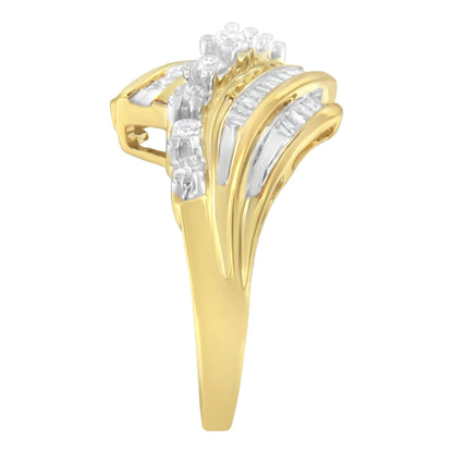 Jewelry - 10K Yellow Gold Round and Baguette Diamond-Cut Ring (1/2 Cttw, I-J Color, I1-I2 Clarity)