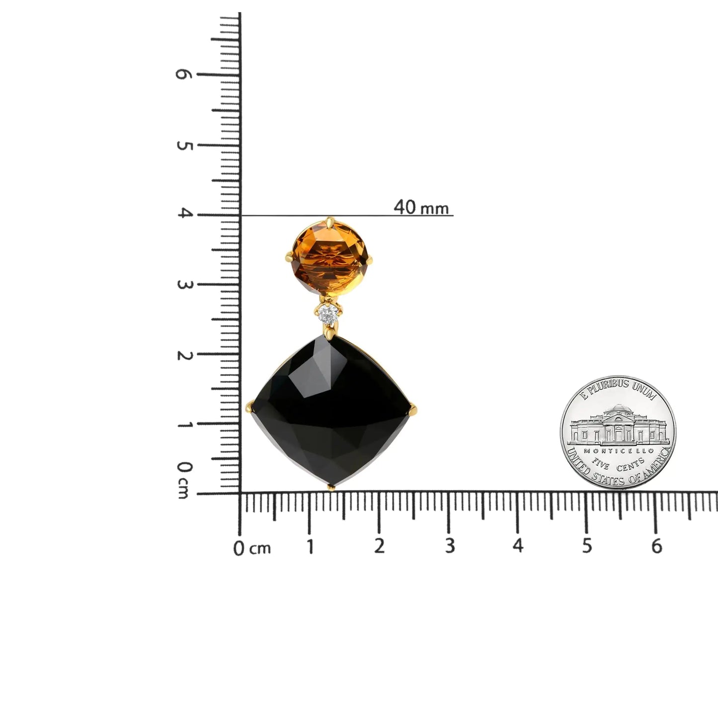 Jewelry -  18K Yellow Gold 1/5 Cttw Diamond with Round Yellow Citrine and Cushion Cut Black Onyx Gemstone Dangle Earring (G-H Color, SI1-SI2 Clarity)