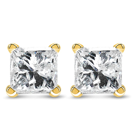 Jewelry - AGS Certified Princess-Cut Square Diamond 4-Prong Solitaire Stud Earrings in 14K Gold (N-O Color, SI2-I1 Clarity)