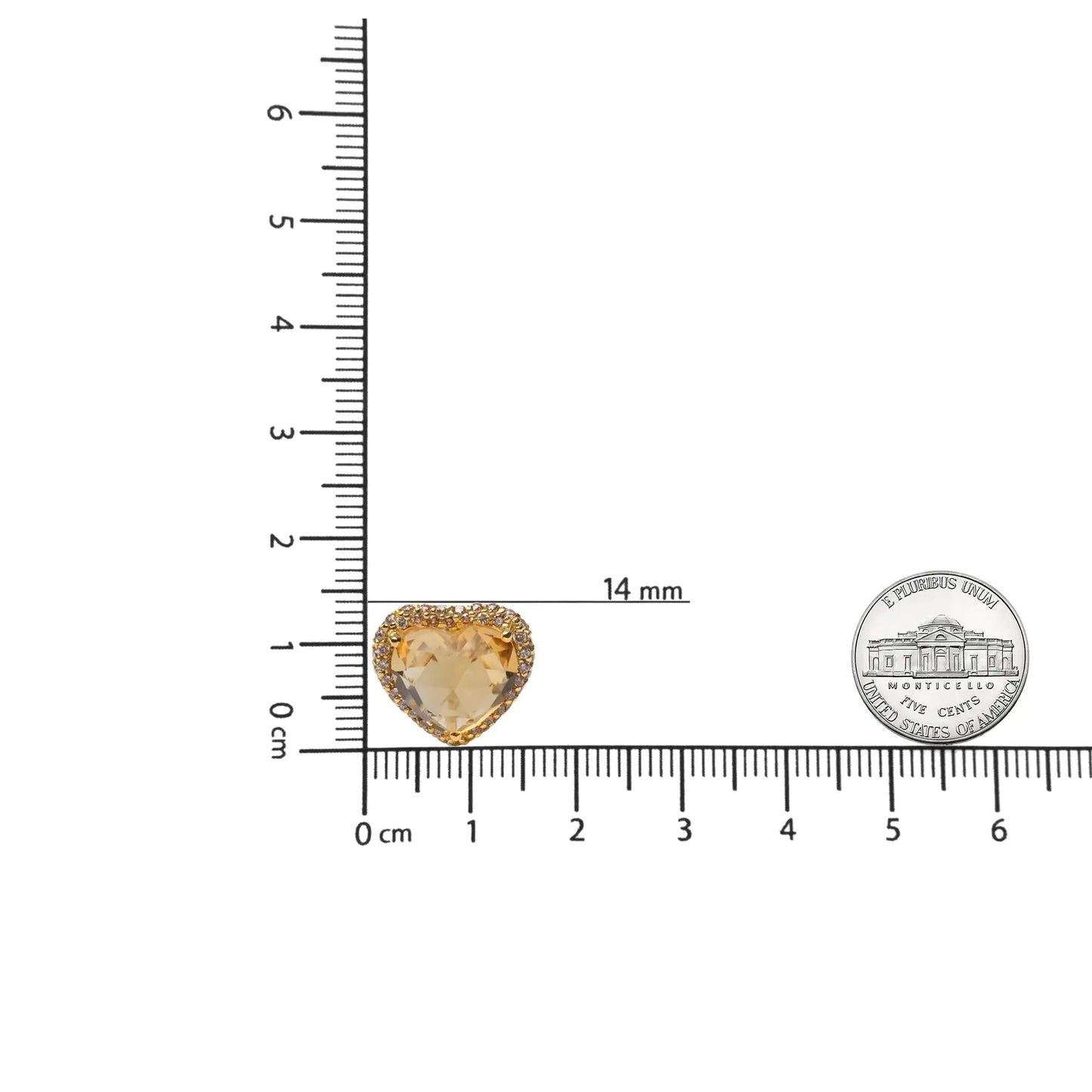 Jewelry - 18K Yellow Gold 2/3 Cttw Brown Diamonds and 11x11mm Heart-Cut Yellow Citrine Gemstone Halo Heart Stud Earrings (Brown Color, SI1-SI2 Clarity)