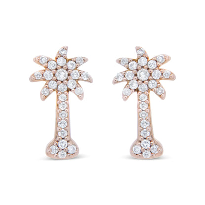 "Rainbow Galore Top Pick" Jewelry - 10K Rose Gold 1/4 Cttw Diamond Palm Tree Push Back Stud Earrings (H-I Color, I1-I2 Clarity)