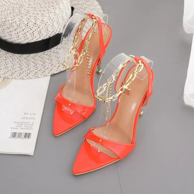 Elegant Chain Ankle Strap Peep Toe High Heels