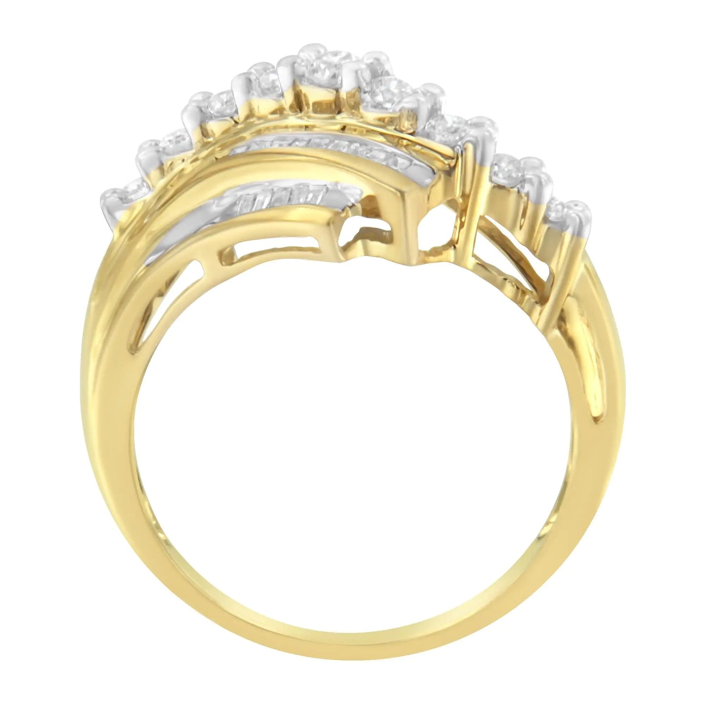 Jewelry - 10K Yellow Gold Round and Baguette Diamond-Cut Ring (1/2 Cttw, I-J Color, I1-I2 Clarity)