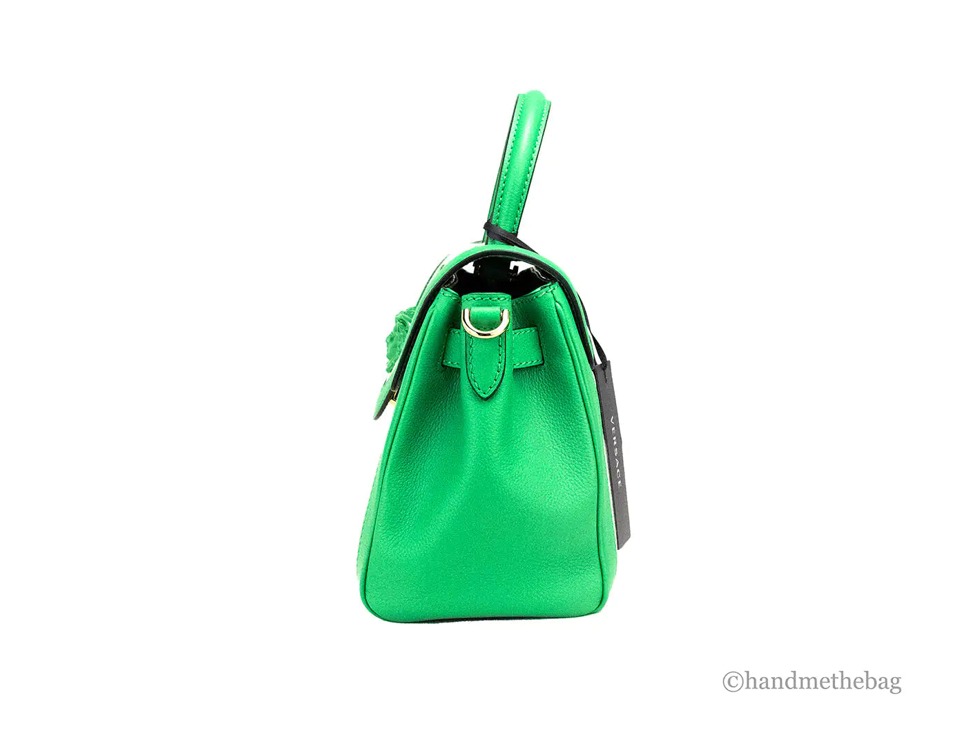 Bolso de mano pequeño de lona con cuerda verde brillante de Versace