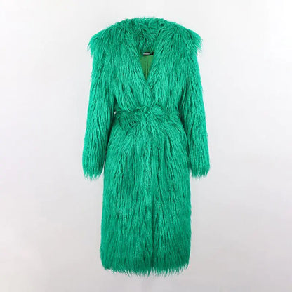 "Rainbow Galore Top Pick" Elegant Shaggy Green Faux Fur Jacket