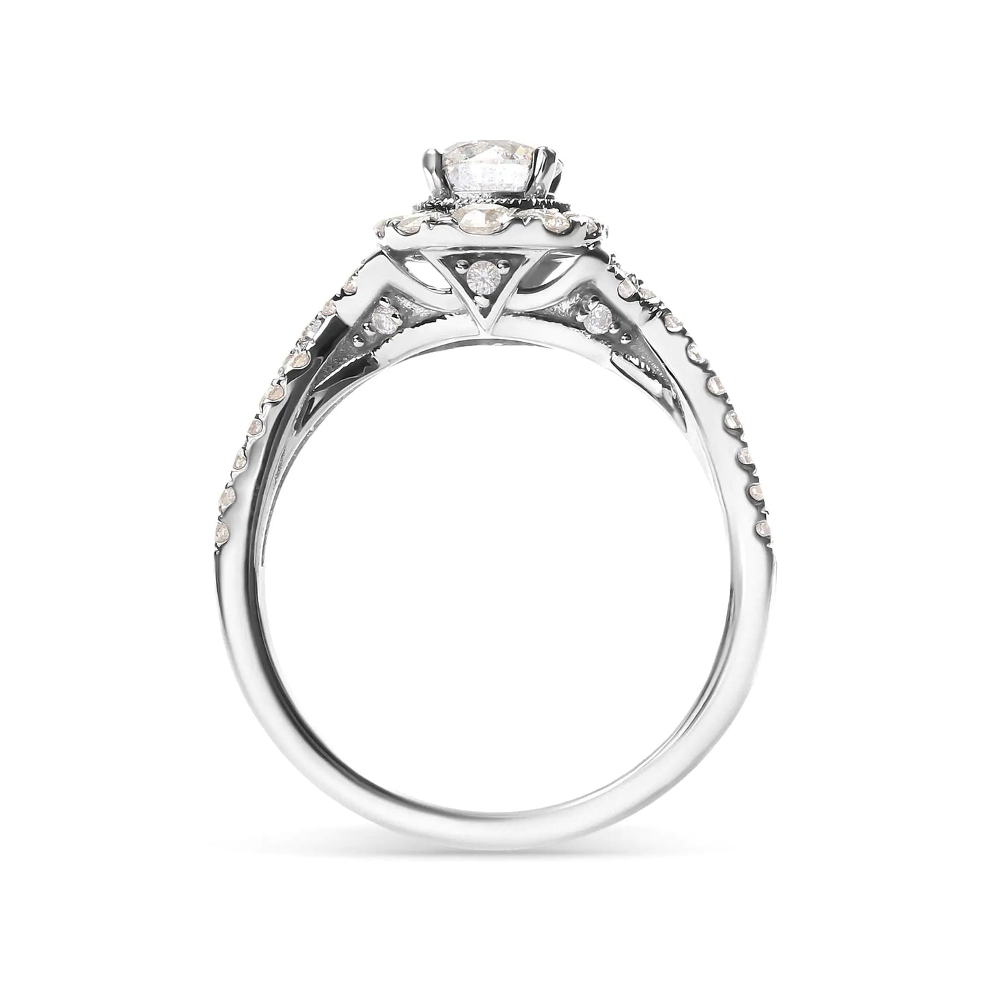 Jewelry - GIA Certified 14K White Gold 1 1/5 Cttw Round Diamond Halo Bridal Engagement Ring (E-F Color, I1-I2 Clarity)