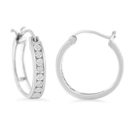 Jewelry - .925 Sterling-Silver Diamond Accent Channel Set Style Hoop Earring (I-J Color, I3 Clarity)