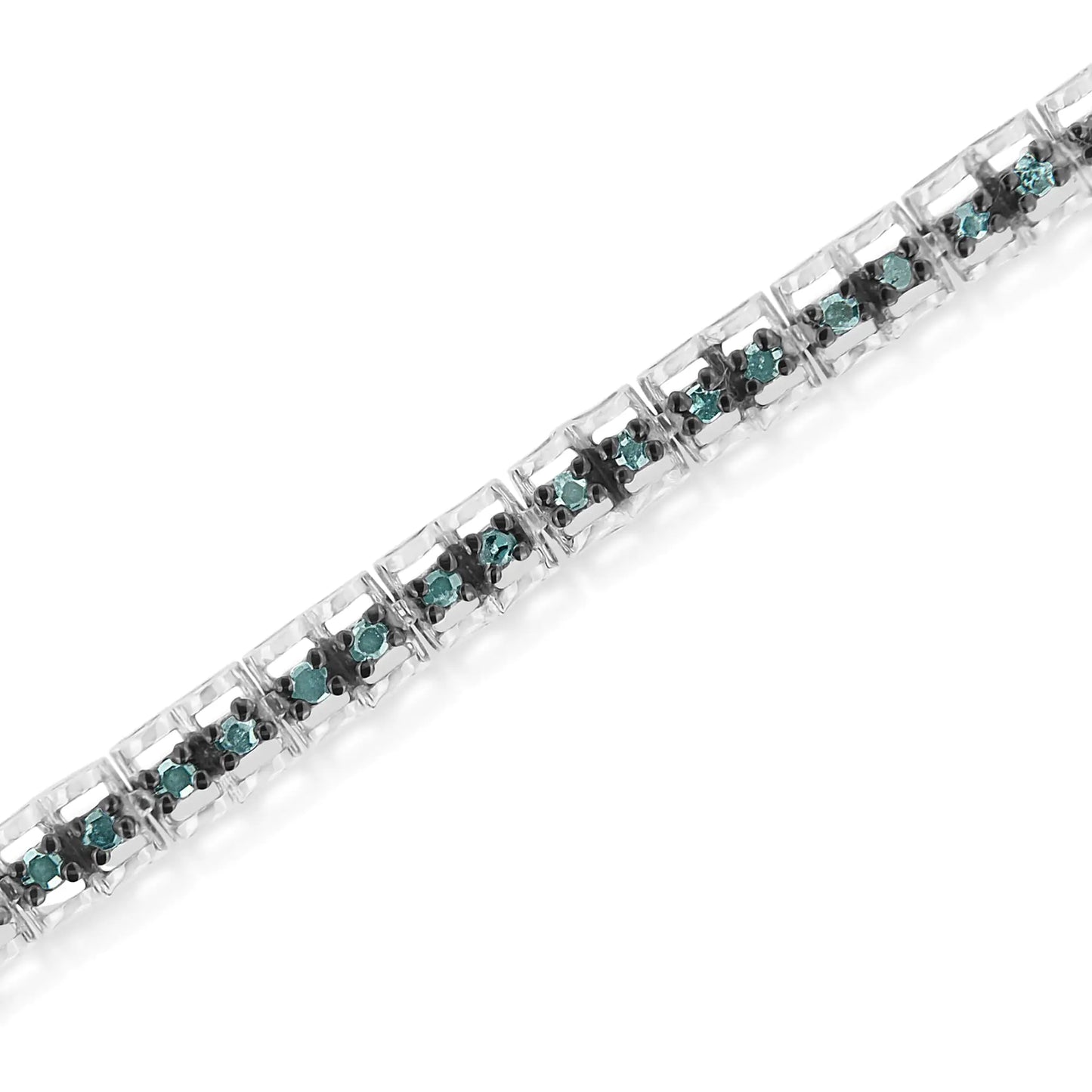 Jewelry Black Rhodium over .925 Sterling Silver 1.0 Cttw Rose Cut Diamond Double-Link 7" Tennis Bracelet (Blue Color, I1-I2 Clarity)