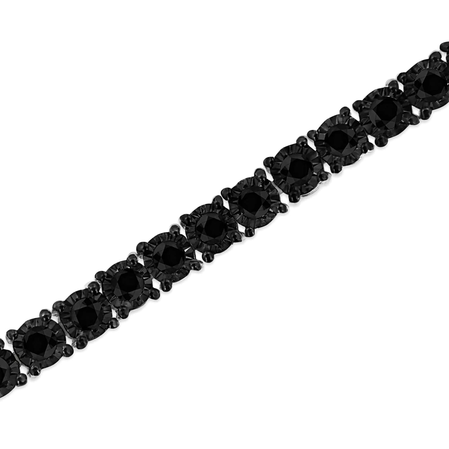 Gioielli - Bracciale tennis in argento sterling .925 con piastra rotonda Miracle Plate e diamanti neri trattati da 3,0 carati (colore nero, purezza I3) - 7,25"