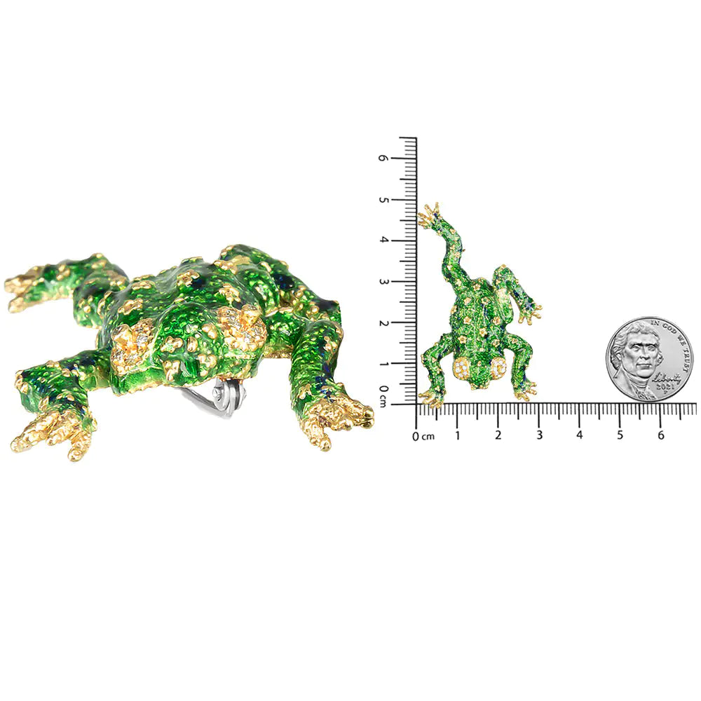 Jewelry -  18K Yellow Gold 1/6 Cttw Diamond Green Frog Enamel Floral Brooch Pin (H-I Color, VS2-SI1 Clarity)