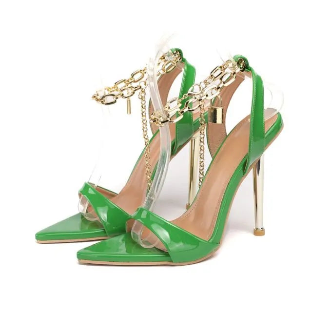 Elegant Chain Ankle Strap Peep Toe High Heels