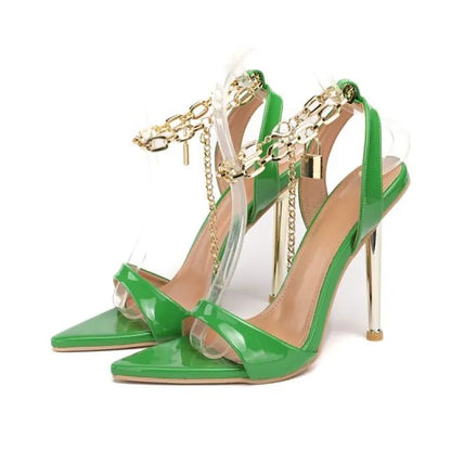 Elegant Chain Ankle Strap Peep Toe High Heels