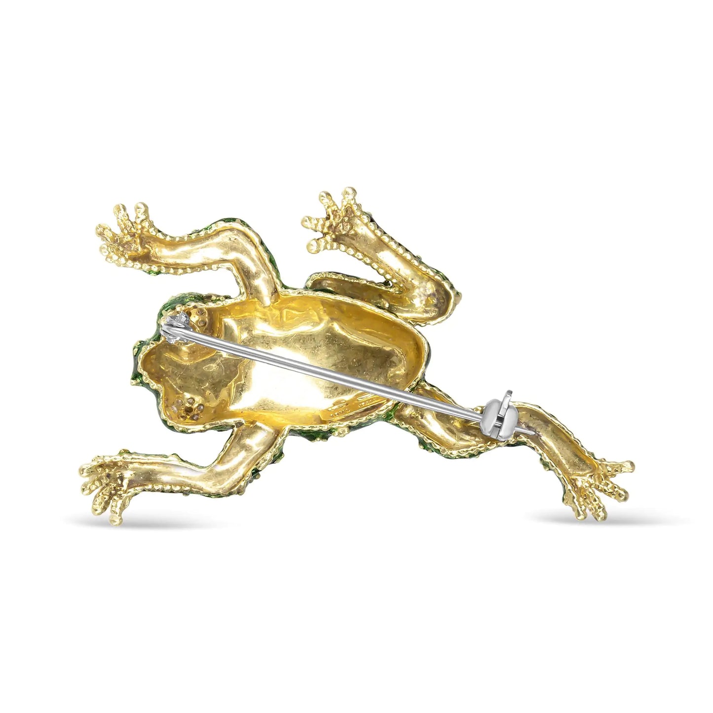 Jewelry -  18K Yellow Gold 1/6 Cttw Diamond Green Frog Enamel Floral Brooch Pin (H-I Color, VS2-SI1 Clarity)