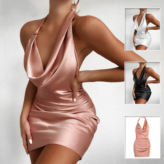 Elegant Satin Party Dress V Neck Backless Mini Sleeveless Summer Party Dress