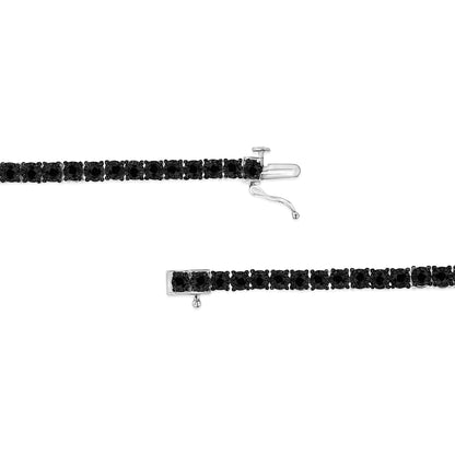 Gioielli - Bracciale tennis in argento sterling .925 con piastra rotonda Miracle Plate e diamanti neri trattati da 3,0 carati (colore nero, purezza I3) - 7,25"