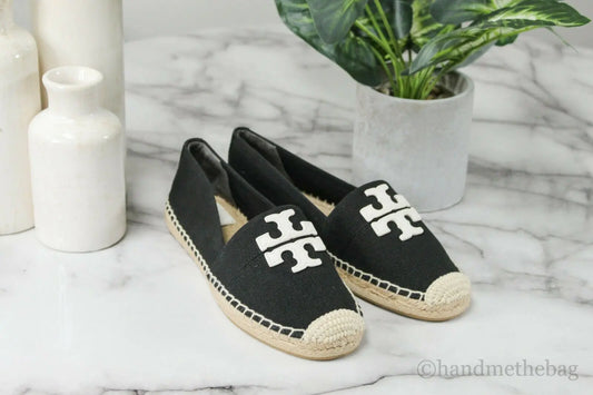 Espadrillas Tory Burch Weston in pelle di tela riciclata nera e bianca