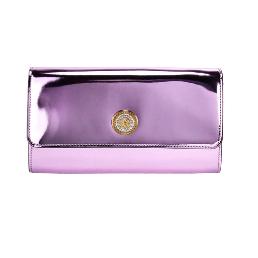 "Rainbow Galore Top Pick" Versace Crystal Metallic Leather Evening Crossbody Clutch Medusa Lilac