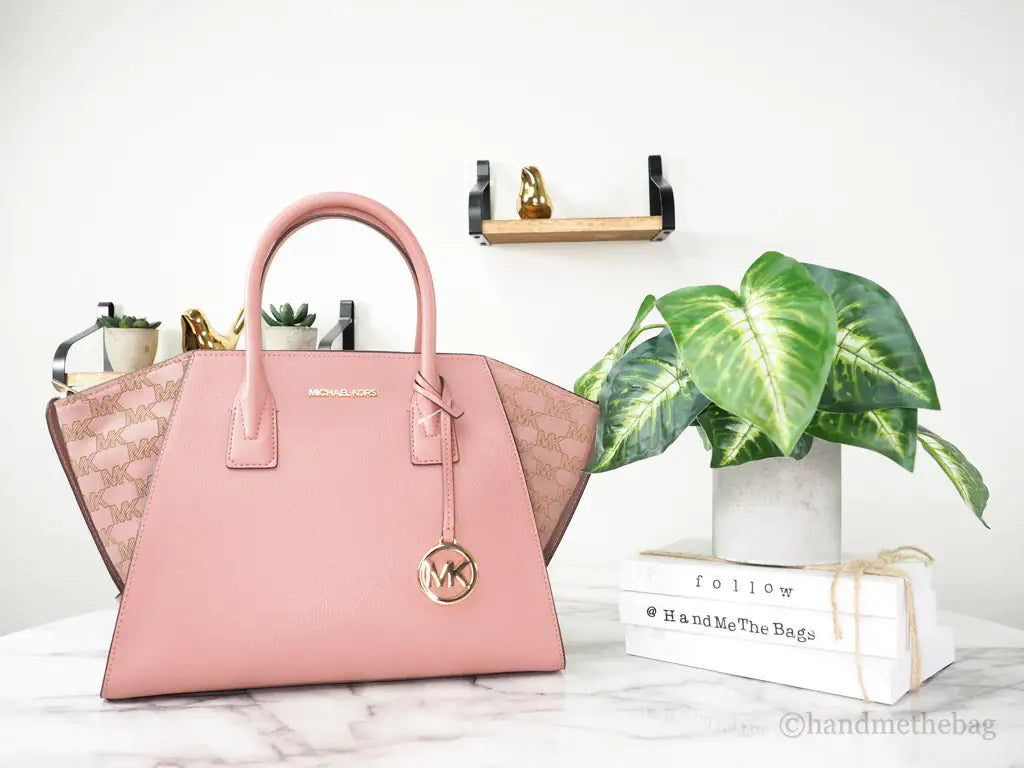 Michael Kors Avril Large Rose Leather Top Zip Satchel