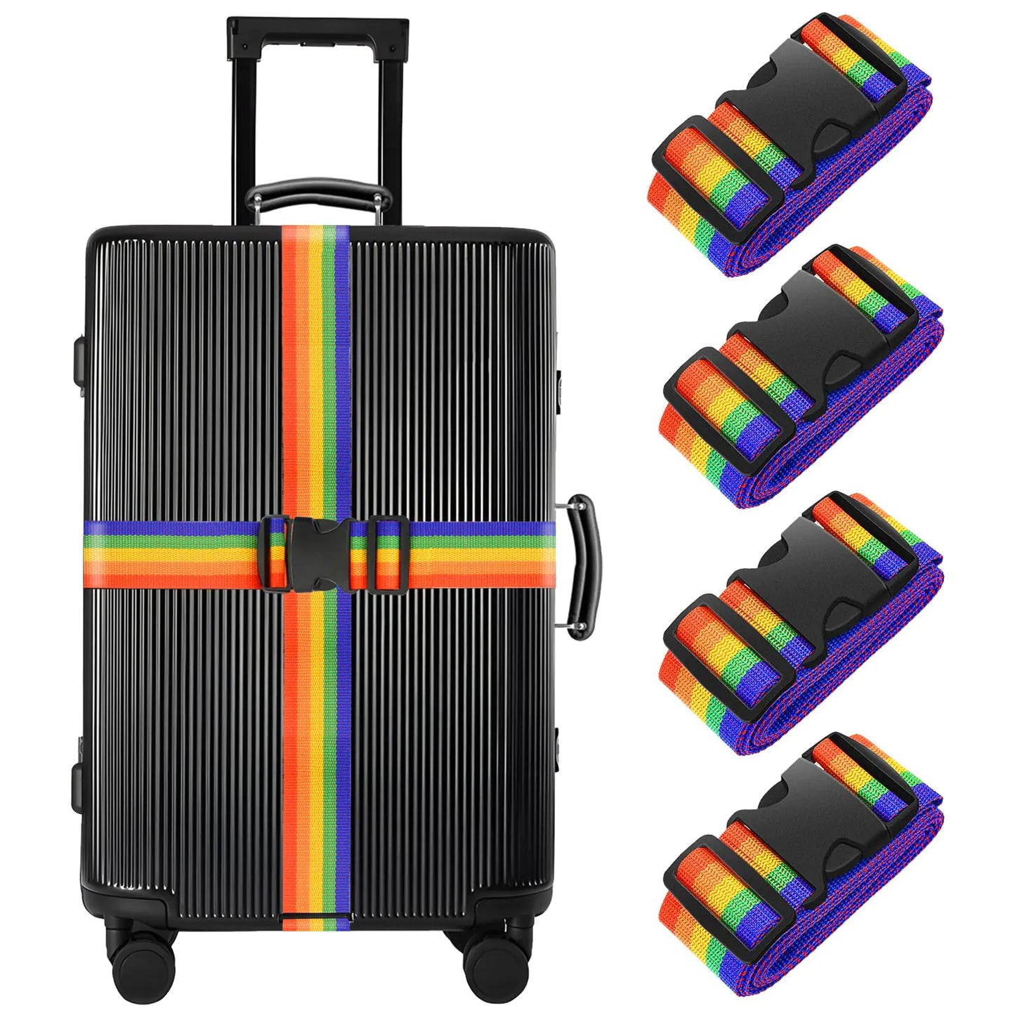 BILIONE 4 Pack Luggage Straps 79" Long Belts Keep Suitcase Secure While Traveling, TSA Approved Add a Bag Premium Accessory for Travel Bag Closure (4 Pcs Rainbow) 4 Pcs Rainbow