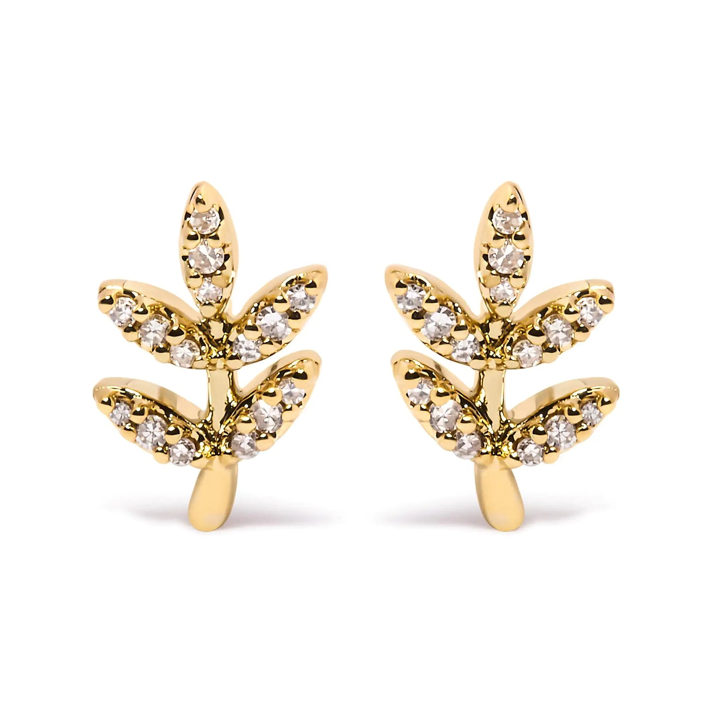 Jewelry -  10K Yellow Gold 1/10 Cttw Diamond Accented Leaf and Branch Stud Earrings (H-I Color, I1-I2 Clarity)