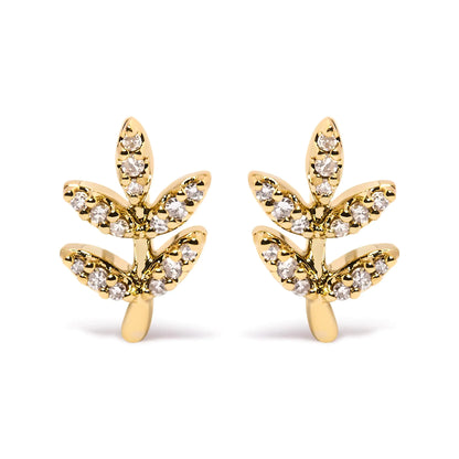 Jewelry -  10K Yellow Gold 1/10 Cttw Diamond Accented Leaf and Branch Stud Earrings (H-I Color, I1-I2 Clarity)