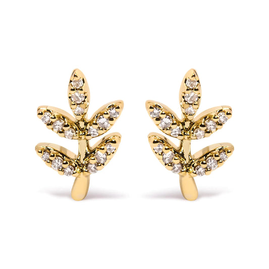 Jewelry -  10K Yellow Gold 1/10 Cttw Diamond Accented Leaf and Branch Stud Earrings (H-I Color, I1-I2 Clarity)