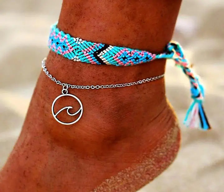 Retro Boho Anklet Turquoise Rainbow